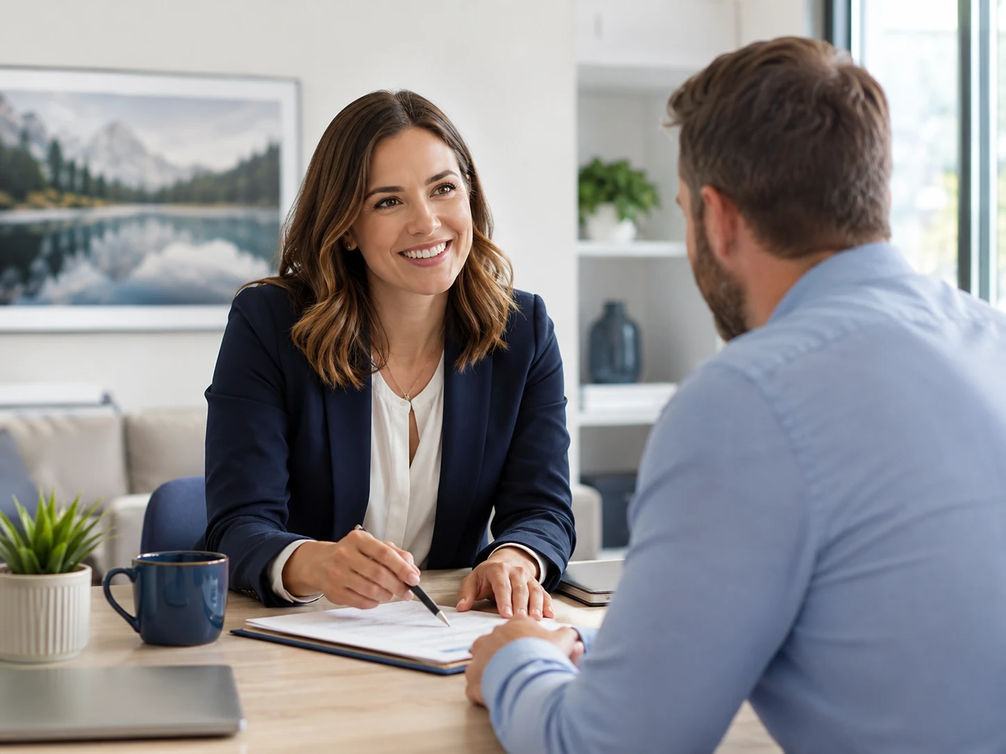 Insurance advisor answering customer questions during a consultation